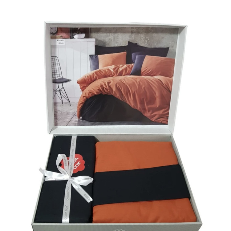 سرویس ملحفه 2 نفره 4 تکه کاتن باکس مدل Plain Kiremit-Siyah